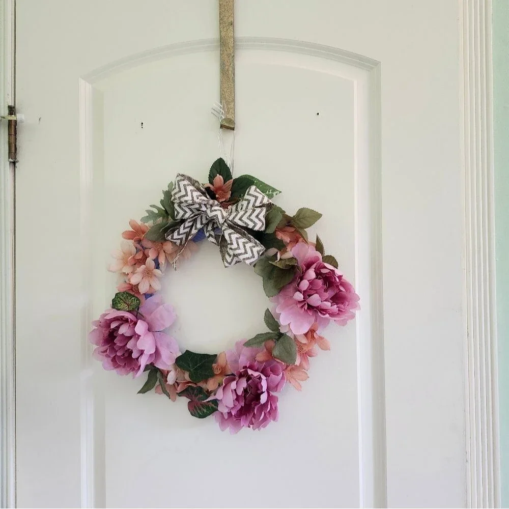 Hand Crafted Pink Peony Floral Wreath  Summer Door Wall Decoration